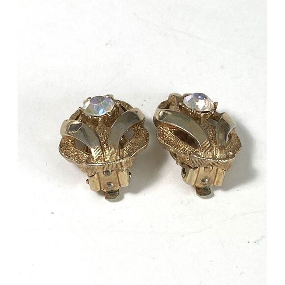 HOPE CHEST Earrings Clips Clip Ons AB Crystals Gold Tone Vintage - Picture 6 of 12